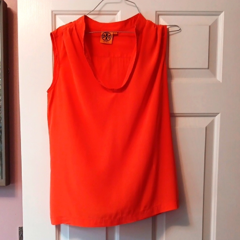 Tory Burch Orange Silk Sleeveless Blouse S 6